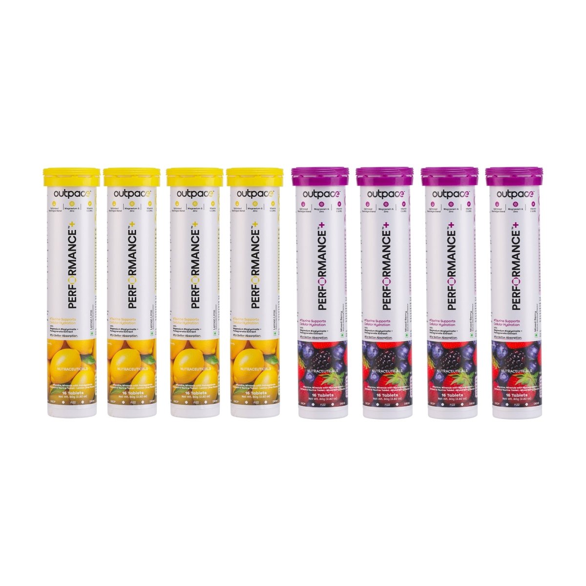 Performance+ Combo Pack — 4x Lemon Lime + 4x Mixed Berry (8 Tubes) - Outpace