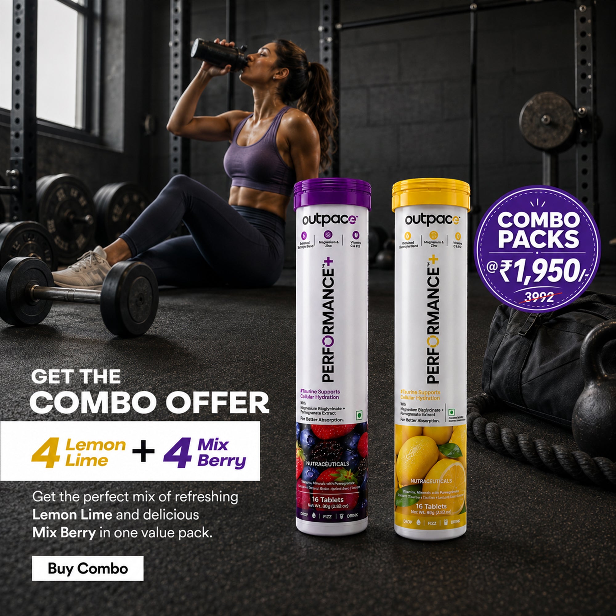 Performance+ Combo Pack — 4x Lemon Lime + 4x Mixed Berry (8 Tubes)